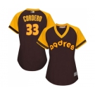 Women's San Diego Padres #33 Franchy Cordero Authentic Brown Alternate Cooperstown Cool Base Baseball Jersey