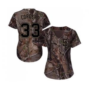 Women's San Diego Padres #33 Franchy Cordero Authentic Camo Realtree Collection Flex Base Baseball Jersey