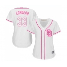 Women's San Diego Padres #33 Franchy Cordero Authentic White Fashion Cool Base Baseball Jersey