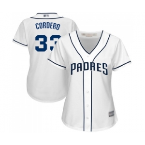 Women's San Diego Padres #33 Franchy Cordero Authentic White Home Cool Base Baseball Jersey
