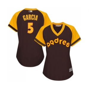 Women's San Diego Padres #5 Greg Garcia Authentic Brown Alternate Cooperstown Cool Base Baseball Jersey