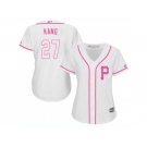 Women Pittsburgh Pirates #27 Jung-ho Kang White Pink Fashion Stitched MLB Jersey