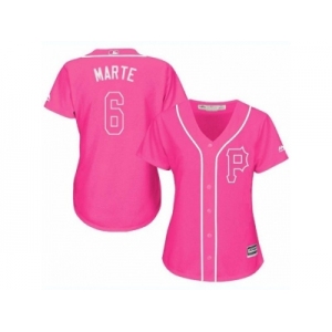 Women's Majestic Pittsburgh Pirates #6 Starling Marte Replica Pink Fashion Cool Base MLB Jersey