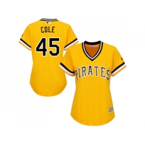 Women's Pittsburgh Pirates #45 Gerrit Cole Gold Alternate Stitched MLB Jersey