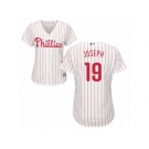 Women Majestic Philadelphia Phillies #19 Tommy Joseph Replica White Red Strip Home Cool Base MLB Jersey