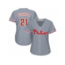 Women Majestic Philadelphia Phillies #21 Clay Buchholz Replica Grey Road Cool Base MLB Jersey