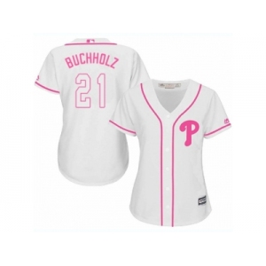 Women Majestic Philadelphia Phillies #21 Clay Buchholz Replica White Fashion Cool Base MLB Jersey
