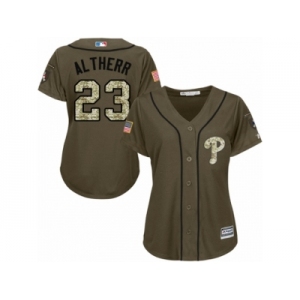 Women Majestic Philadelphia Phillies #23 Aaron Altherr Authentic Green Salute to Service MLB Jersey