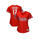 Women Philadelphia Phillies #17 Rhys Hoskins Majestic Scarlet 2018 Spring Training Cool Base Player Jersey