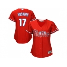 Women Philadelphia Phillies #17 Rhys Hoskins Red Alternate Stitched MLB Jersey