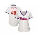 Women Philadelphia Phillies #49 Jake Arrieta Cream Alternate Stitched MLB Jersey