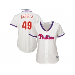 Women Philadelphia Phillies #49 Jake Arrieta Cream Alternate Stitched MLB Jersey