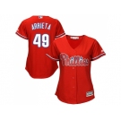 Women Philadelphia Phillies #49 Jake Arrieta Red Alternate Stitched MLB Jersey