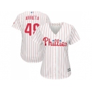 Women Philadelphia Phillies #49 Jake Arrieta White(Red Strip) Home Stitched MLB Jersey