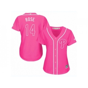 Women's Majestic Philadelphia Phillies #14 Pete Rose Replica Pink Fashion Cool Base MLB Jersey