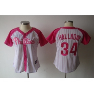 women mlb philadelphia phillies #34 halladay white pink[2012](halladay)