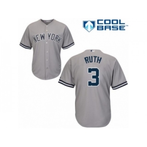 Youth Majestic New York Yankees #3 Babe Ruth Authentic Grey Road MLB Jersey