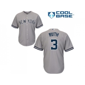 Youth New York Yankees #3 Babe Ruth Grey Cool Base Stitched MLB Jersey