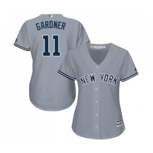 Women's Majestic New York Yankees #11 Brett Gardner Authentic Grey Road MLB Jersey