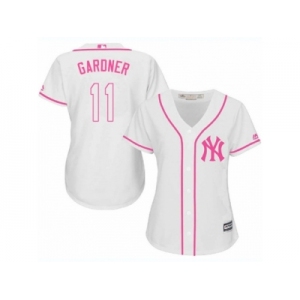 Women's Majestic New York Yankees #11 Brett Gardner Replica White Fashion Cool Base MLB Jersey