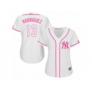Women's Majestic New York Yankees #13 Alex Rodriguez Replica White Fashion Cool Base MLB Jersey