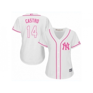 Women's Majestic New York Yankees #14 Starlin Castro Replica White Fashion Cool Base MLB Jersey