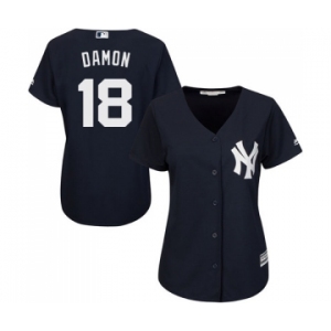 Women's Majestic New York Yankees #18 Johnny Damon Authentic Navy Blue Alternate MLB Jersey