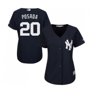 Women's Majestic New York Yankees #20 Jorge Posada Authentic Navy Blue Alternate MLB Jersey