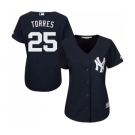 Women's Majestic New York Yankees #25 Gleyber Torres Authentic Navy Blue Alternate MLB Jersey