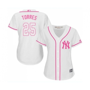 Women's Majestic New York Yankees #25 Gleyber Torres Authentic White Fashion Cool Base MLB Jersey