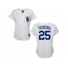 Women's Majestic New York Yankees #25 Mark Teixeira Replica White Black Strip MLB Jersey