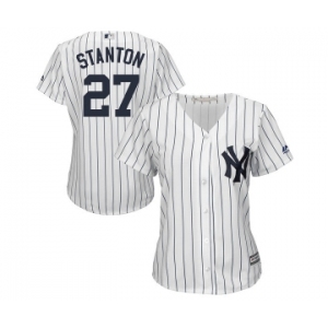 Women's Majestic New York Yankees #27 Giancarlo Stanton Authentic White Home MLB Jersey