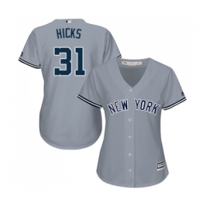 Women's Majestic New York Yankees #31 Aaron Hicks Authentic Grey Road MLB Jersey
