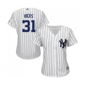 Women's Majestic New York Yankees #31 Aaron Hicks Authentic White Home MLB Jersey
