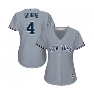 Women's Majestic New York Yankees #4 Lou Gehrig Authentic Grey Road MLB Jersey