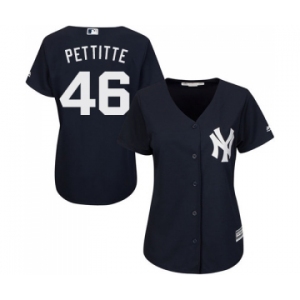 Women's Majestic New York Yankees #46 Andy Pettitte Authentic Navy Blue Alternate MLB Jersey
