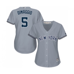 Women's Majestic New York Yankees #5 Joe DiMaggio Authentic Grey Road MLB Jersey