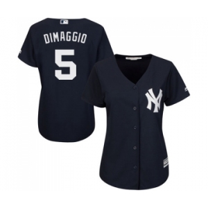 Women's Majestic New York Yankees #5 Joe DiMaggio Authentic Navy Blue Alternate MLB Jersey