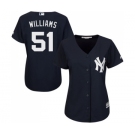 Women's Majestic New York Yankees #51 Bernie Williams Authentic Navy Blue Alternate MLB Jersey