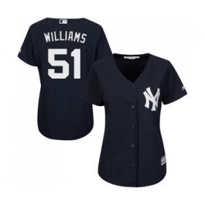 Women's Majestic New York Yankees #51 Bernie Williams Authentic Navy Blue Alternate MLB Jersey