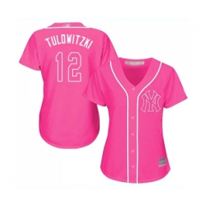 Women's New York Yankees #12 Troy Tulowitzki Authentic Pink Fashion Cool Base Baseball Jersey