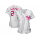 Women's New York Yankees #24 Gary Sanchez White Strip Mother's Day Cool Base Stitched MLB Jersey