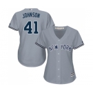 Women's New York Yankees #41 Randy Johnson Authentic Grey Road Baseball Jersey