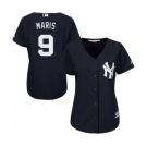 Women's New York Yankees #9 Roger Maris Authentic Navy Blue Alternate Baseball Jersey