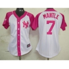 women mlb jerseys new york yankees #7 mantle white pink[2012]
