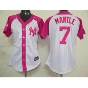 women mlb jerseys new york yankees #7 mantle white pink[2012]