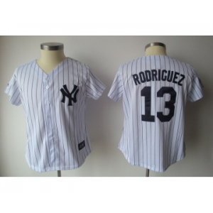 women mlb new york yankees #13 rodriguez white[black strip]