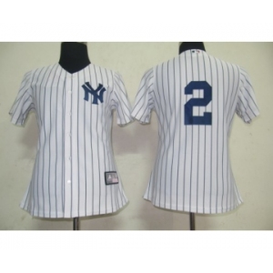 women mlb new york yankees #2 derek jeter white [black strip]