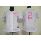 women mlb new york yankees #2 derek jeter white [pink strip]