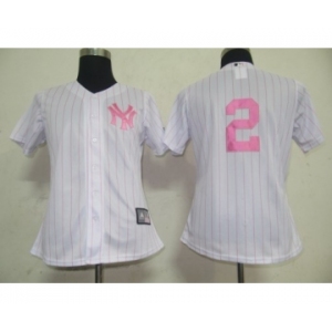 women mlb new york yankees #2 derek jeter white [pink strip]